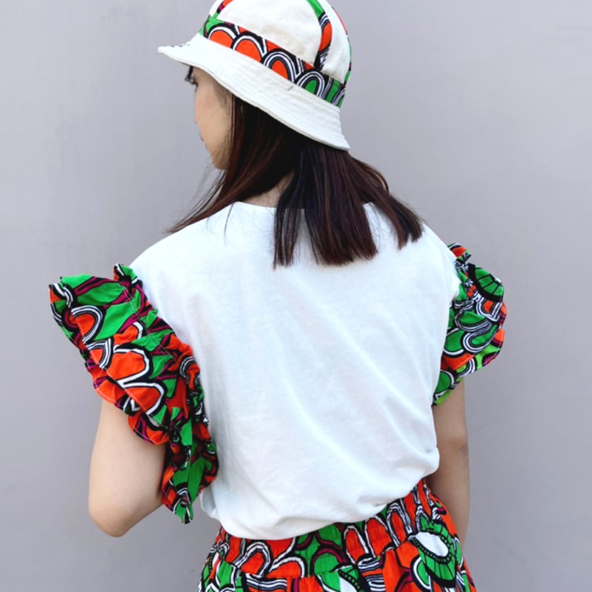 袖フリルTシャツ【アフリカンファブリック】 | moyan ecri | 服飾雑貨