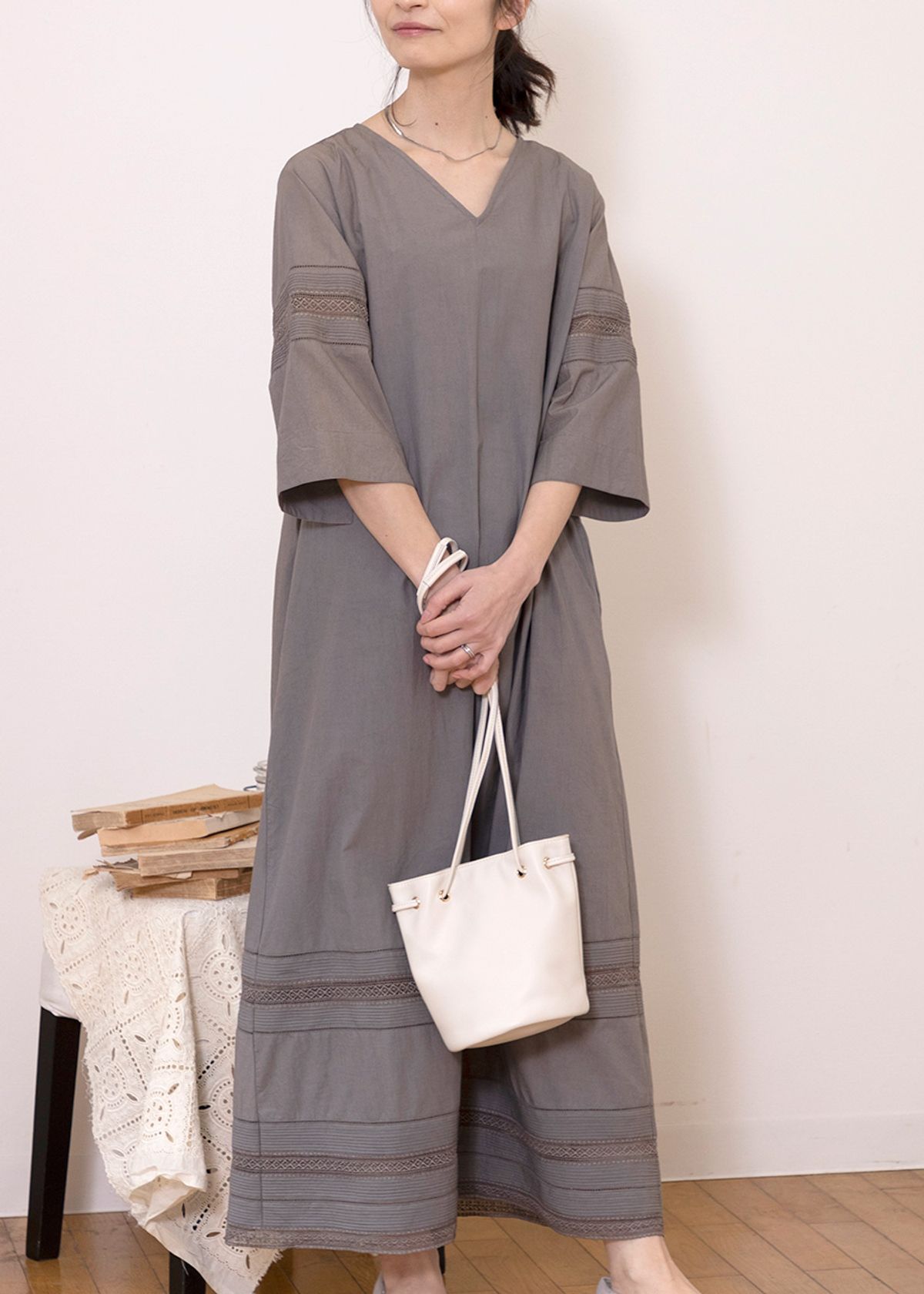 SALE/2022SS】袖、裾ピンタックレースワンピース | Fanaka | 服飾雑貨